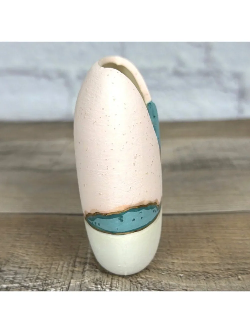 Vintage Pink Green Palm Tree Sand Art Pottery Candle Holder 24k Gold Trim Unused - Picture 6 of 10